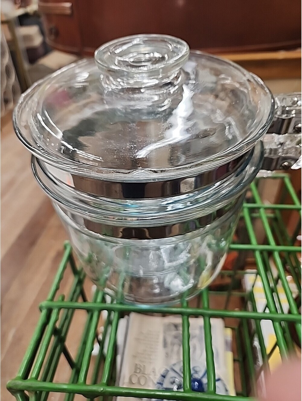 Vintage Pyrex Flame Ware Clear Glass 1.5 Quart Double Boiler With Lid # 6283